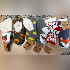 Cozy Cabin youth socks/slippers- 6 pack- nwt